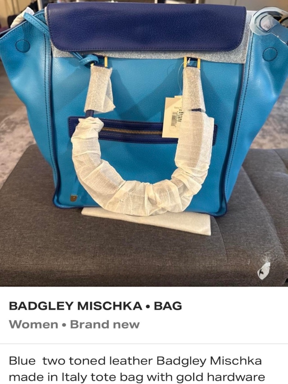 Mischka cobalt blue 2 toned oversized tote bag